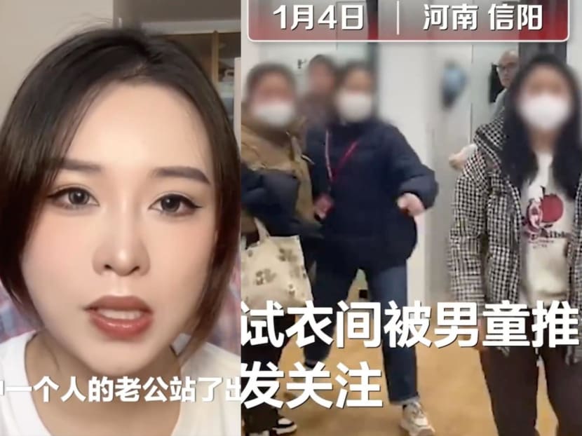 A woman, identified online as Kira (pictured left), was verbally attacked by two mothers after she called out their children for lifting up her changing room curtain at a Uniqlo store in Henan, China.