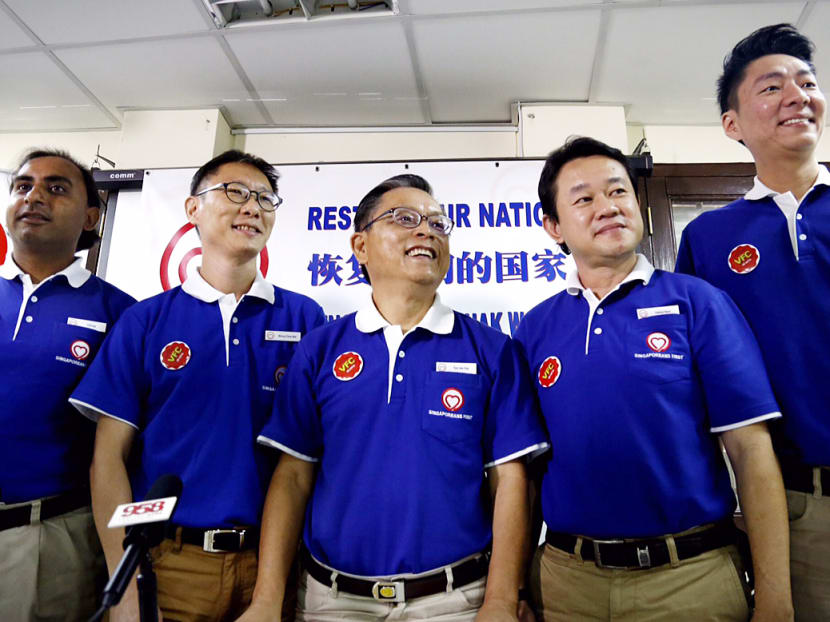 From left: Mr Chirag Desai, Mr Wong Chee Wai, Mr Tan Jee Say, Mr Fahmi Rais and Mr Melvyn Chiu of the Singaporeans First party. Photo: Raj Nadarajan/TODAY