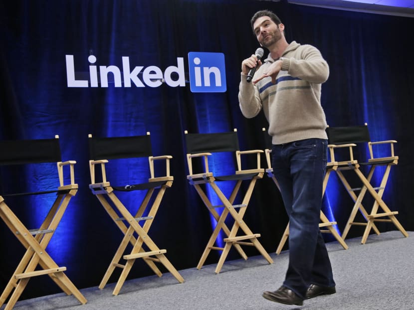 LinkedIn CEO Jeff Weiner speaks during the company's second annual "Bring In Your Parents Day," at LinkedIn headquarters in Mountain View, California. Photo: AP