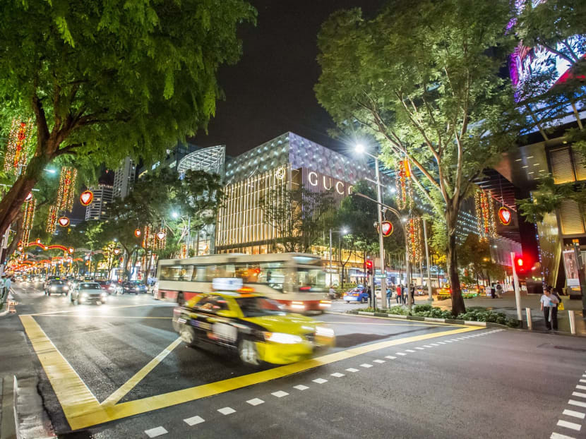A view of shopping malls in the shopping district of Orchard Road in Singapore. Photo: TODAY A view of shopping malls in the shopping district of Orchard Road in Singapore. Photo: TODAY