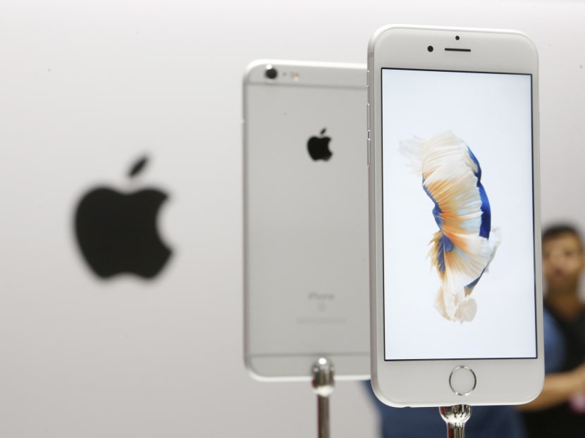 The new Apple iPhone 6s and 6s Plus are displayed during an Apple media event in San Francisco, California, on Sept 9, 2015. Photo: Reuters