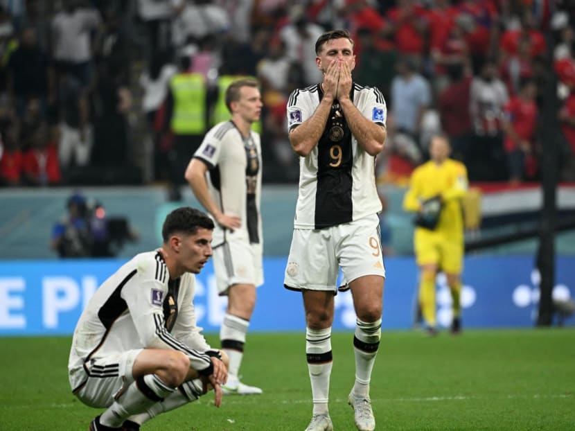 Germany players stand on the pitch at the end of the World Cup Group E football match between Costa Rica and Germany at the Al-Bayt Stadium in Al Khor on Dec 1, 2022. Germany players stand on the pitch at the end of the World Cup Group E football match between Costa Rica and Germany at the Al-Bayt Stadium in Al Khor on Dec 1, 2022.