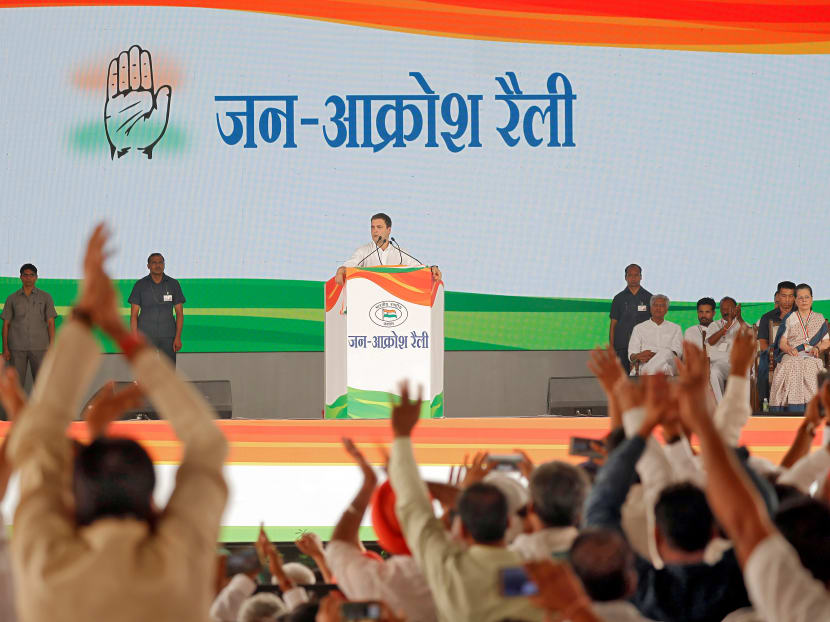 Mr Rahul Gandhi, President of India's main opposition Congress party, addresses his supporters during a rally in New Delhi. The party is facing a financial crisis that could undermine its ability to wrest power from Prime Minister Narendra Modi’s wealthy Bharatiya Janata Party (BJP) in 2019.