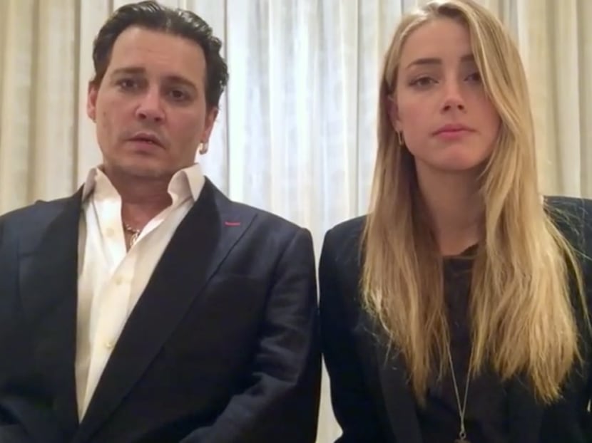 In this image made from video released on Monday, April 18, 2016, actor Johnny Depp and his wife, Amber Heard speak in a videotaped apology played during Monday's hearing at the Southport Magistrates Court on Queensland state's Gold Coast. Photo: Australian Government via AP Video