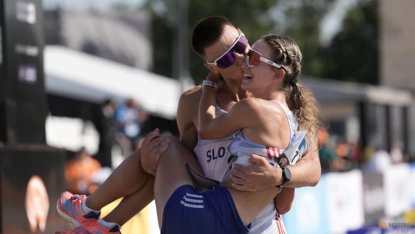 Newly engaged race walk couple still riding wave of emotions after proposal