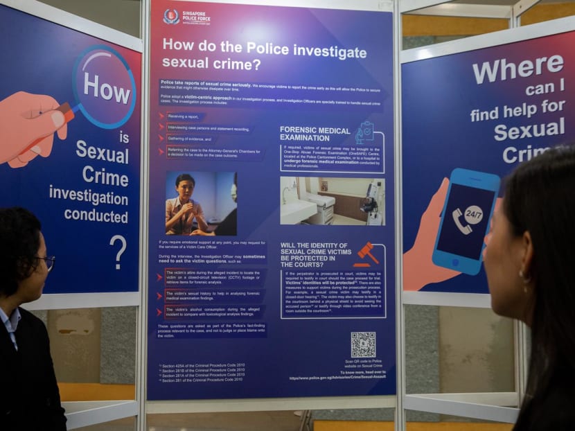The exhibition booth at the Singapore Police Force Sexual Crime Awareness Seminar at Police Cantonment Complex on April 14, 2023.