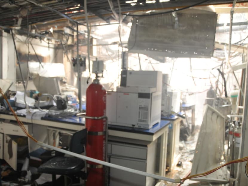 The Leeden National Oxygen laboratory in Jurong after the fire on Oct 12, 2015.