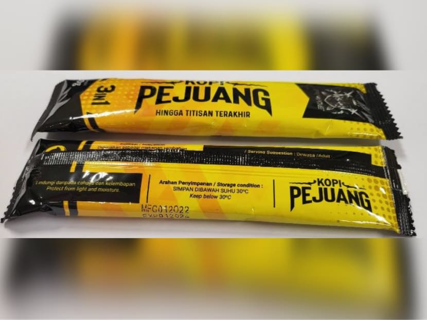 Photo of ‘Prime Pejuang Kopi 3 in 1’ that was tested by HSA. The sachet drink had been marketed online as a natural product containing "herbal ingredients of high quality".