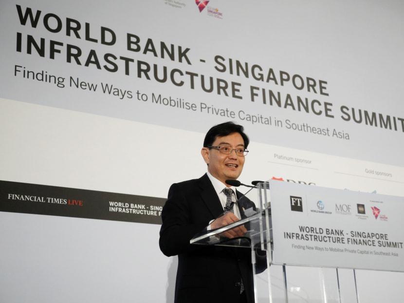Finance Minister Heng Swee Keat gives a keynote speech at the World Bank - Singapore Infrastructure Finance Summit in Singapore April 5.