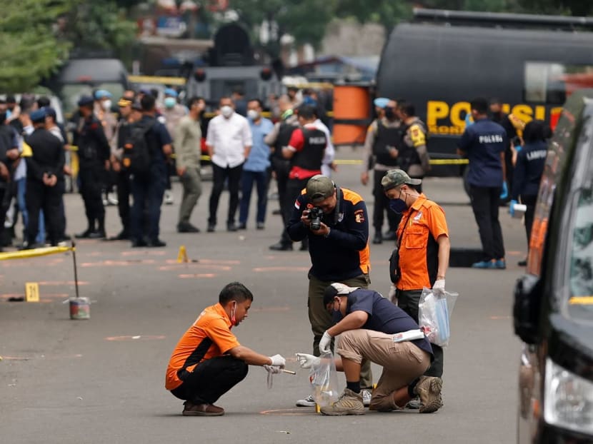 Indonesia Automatic Fingerprint Identification System officers investigate following a blast at a district police station, that according to authorities was a suspected suicide bombing, in Bandung, West Java province, Indonesia on Dec 7, 2022. Indonesia Automatic Fingerprint Identification System officers investigate following a blast at a district police station, that according to authorities was a suspected suicide bombing, in Bandung, West Java province, Indonesia on Dec 7, 2022.