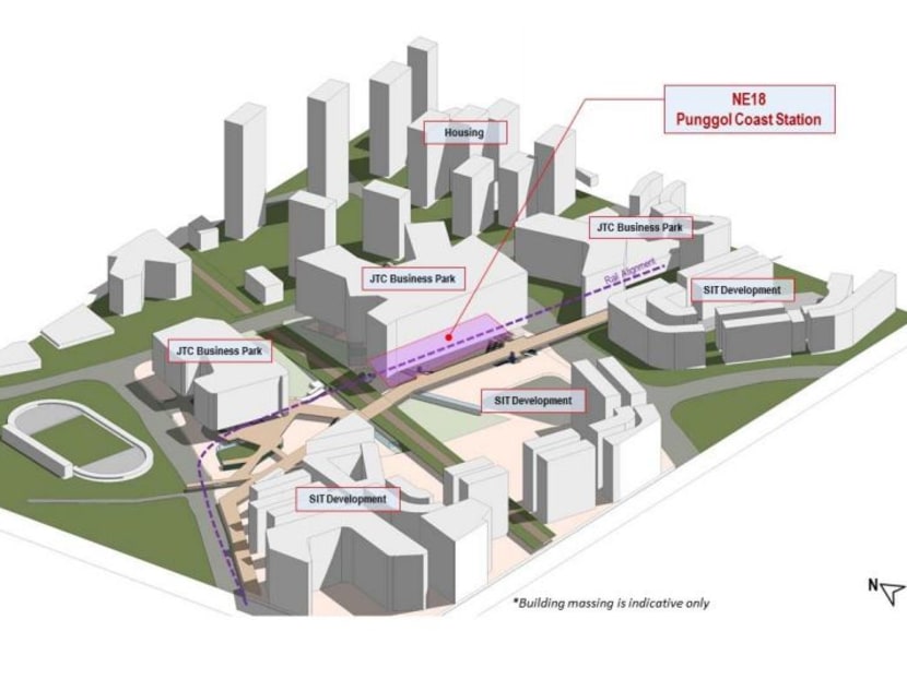 Artist impression of the Punggol Digital District and Punggol Coast Station. Photo: LTA Artist impression of the Punggol Digital District and Punggol Coast Station. Photo: LTA