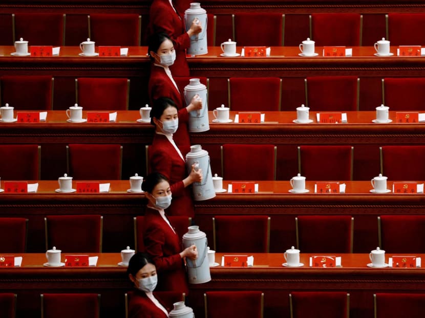 Attendants serve tea for delegates before the opening ceremony of the 20th National Congress of the Communist Party of China, at the Great Hall of the People in Beijing, China Oct 16, 2022. Attendants serve tea for delegates before the opening ceremony of the 20th National Congress of the Communist Party of China, at the Great Hall of the People in Beijing, China Oct 16, 2022.