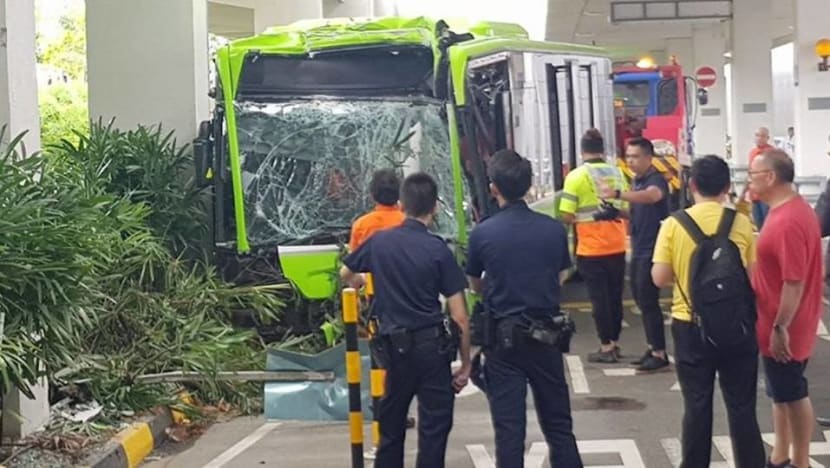 Bus driver trapped, 6 passengers injured after accident at Changi Airport bus interchange Bus driver trapped, 6 passengers injured after accident at Changi Airport bus interchange