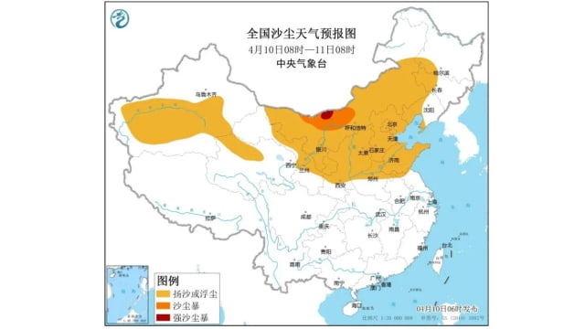 中国15个省区市发布沙尘暴蓝色预警