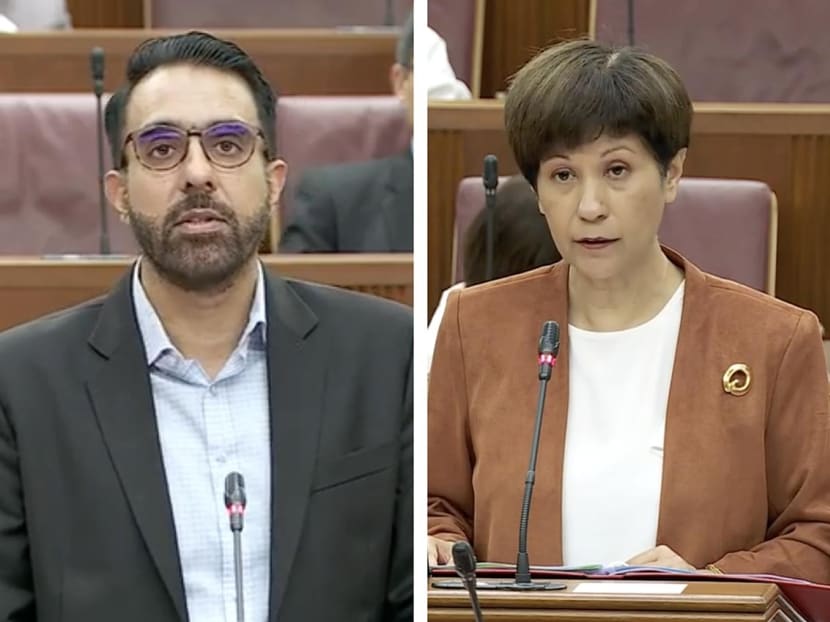 Leader of the Opposition Pritam Singh (left) and Second National Development Minister Indranee Rajah argued in Parliament on Nov 7, 2022 over whether the breakdown of development costs of all new public flats and the subsidies applied to them should be made public.