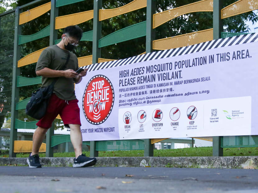 A photo of a banner put up by the National Environment Agency in areas with a high population of Aedes aegypti mosquitoes.