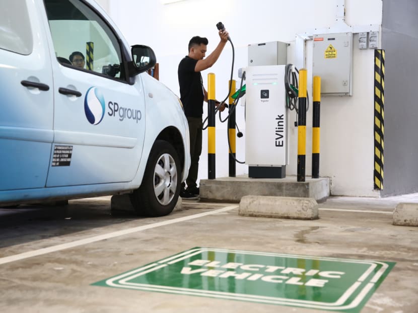 A charging point at one of the SP Group depots that is currently in use by their own EV fleet. SP Group will be starting a publicly accessible, island-wide electric vehicle charging network in Singapore. A charging point at one of the SP Group depots that is currently in use by their own EV fleet. SP Group will be starting a publicly accessible, island-wide electric vehicle charging network in Singapore.