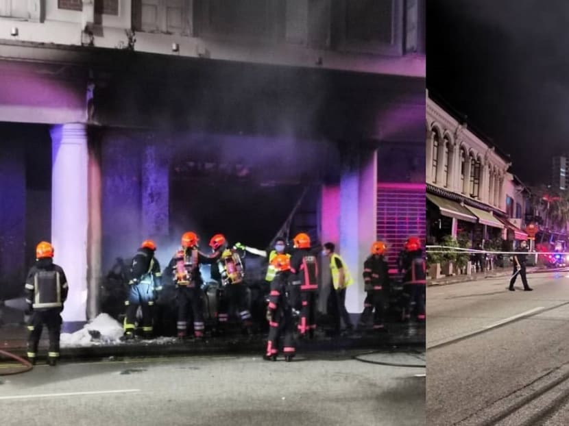 The fire at 37 Tanjong Pagar Road on the early morning of Feb 13, 2021.
