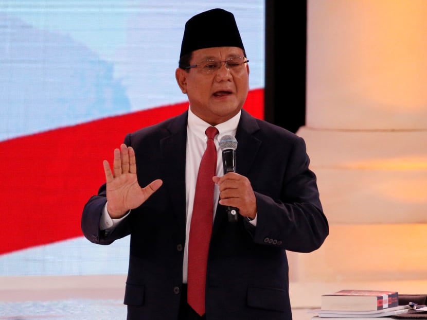 Indonesia's presidential candidate Prabowo Subianto gestures as he speaks during a debate with his opponent Joko Widodo (not pictured) in Jakarta, Indonesia, February 17, 2019.