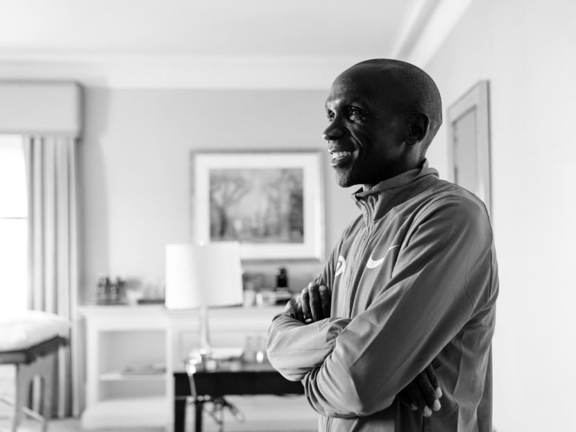 Eliud Kipchoge, a marathon runner, in Boston, April 14, 2023. Eliud Kipchoge, a marathon runner, in Boston, April 14, 2023.