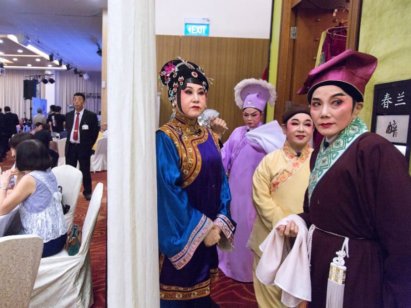 Nam Hwa Opera members before a performance in Singapore in May at a club for Singaporeans with ties to Guangdong Province, China.