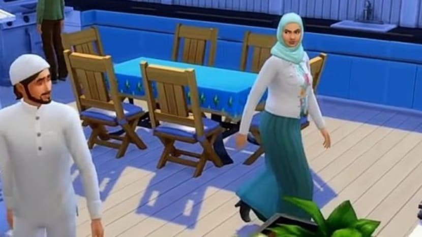 Permainan video Sims 4 papar watak, pakaian Muslim