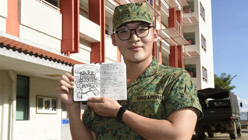 On an island with no photo-taking, a soldier sketches his daily life in basic military training On an island with no photo-taking, a soldier sketches his daily life in basic military training