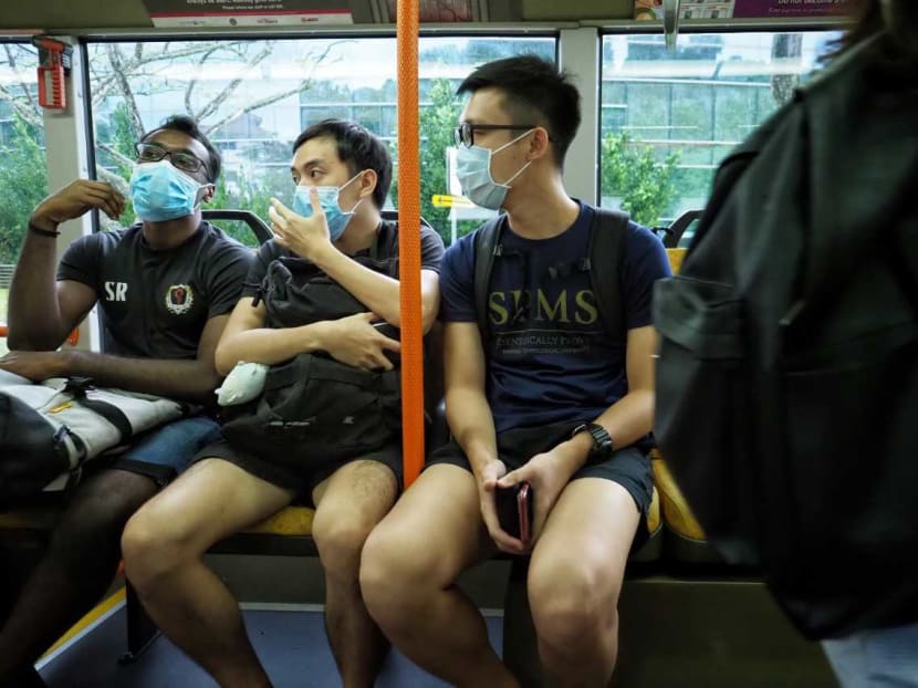 Students wearing face masks at Nanyang Technological University. Students wearing face masks at Nanyang Technological University.
