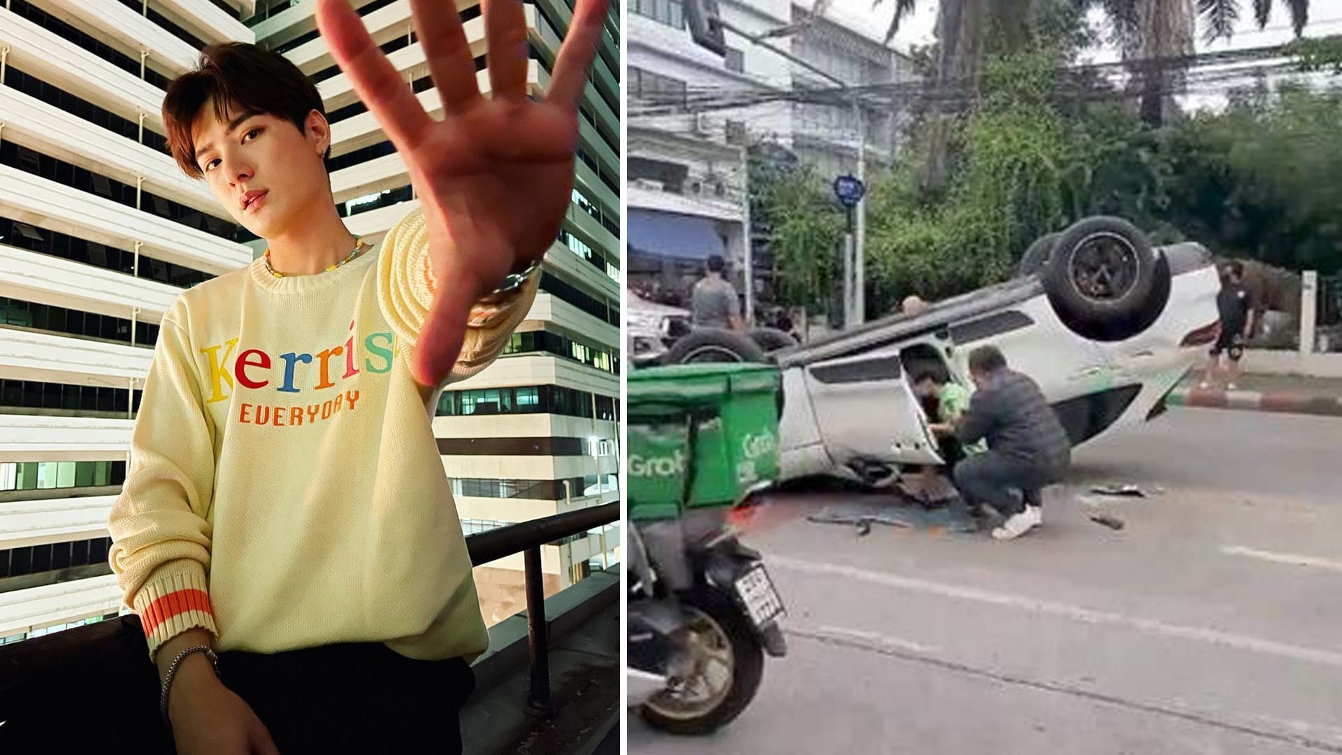 Thai Actor Krist Perawat Involved In Road Accident That Left His Porsche Overturned