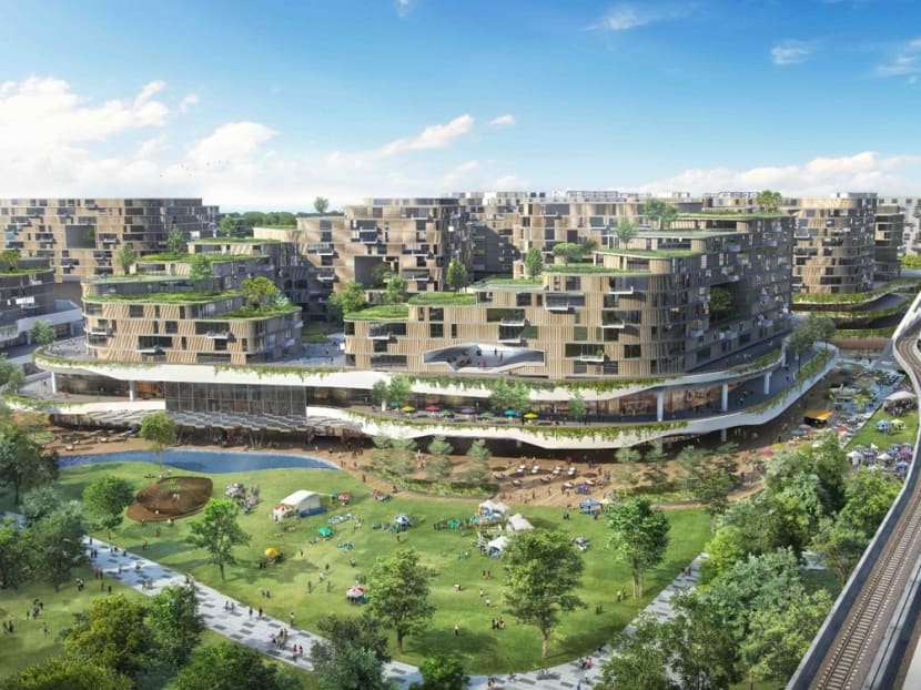 An artist impression of Tengah new town, which breaks new ground with its car-free concept. It will also be Singapore's first “forest town” that is planned to be integrated with the area’s surrounding greenery and biodiversity.