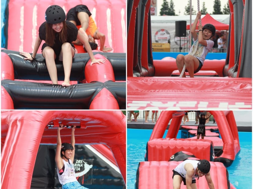Battle Bay at the DBS Regatta is a Ninja Warrior-like course with a twist - it is made of slippery inflated rubber. Photo: Esther Leong