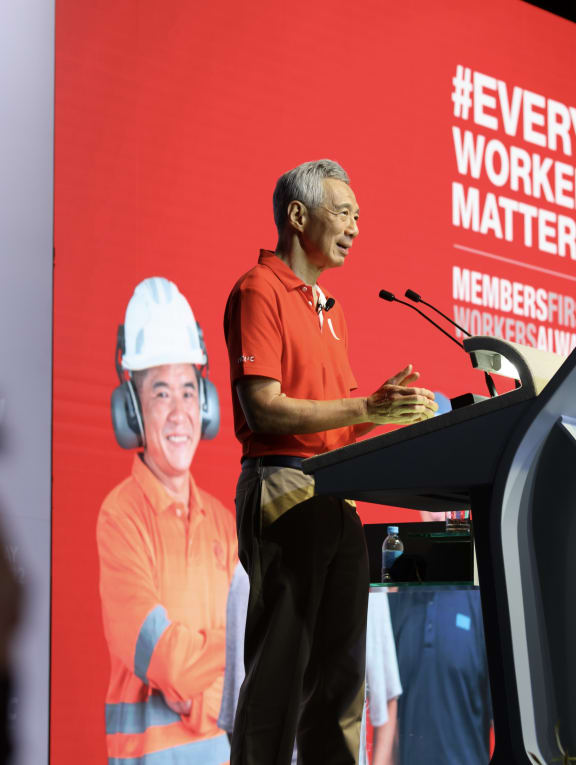 Prime Minister Lee Hsien Loong speaking at the May Day Rally.
