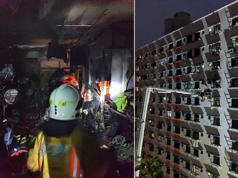 The scene of a fire on the 13th floor of Block 210A Bukit Batok Street 21 on Nov 1, 2019.