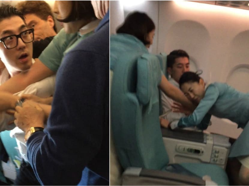 These images show the fracas onboard the Korean Air flight. Photo: Richard Marx/Twitter
