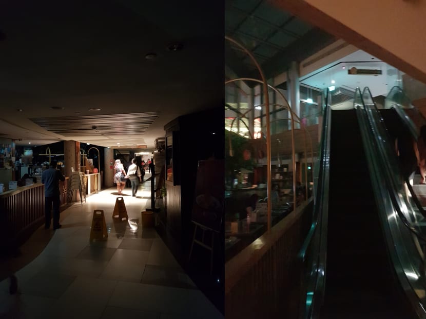 Taking to social media, shoppers posted photos and videos of Raffles City Shopping Centre during a power outage.