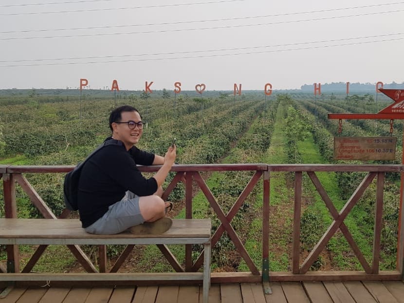 “The writer (pictured) enjoying the scenery at a coffee plantation in Bolaven Plateau, southern Laos, in 2017.”