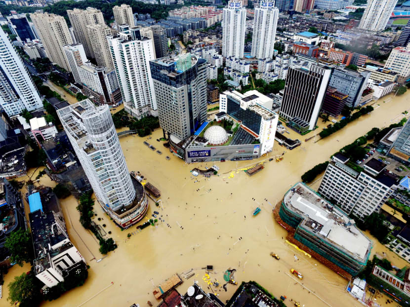 An aerial view shows flooded intersections following the landfall of Typhoon Megi in Fuzhou in south-eastern China’s Fujian Province. Photo: AP