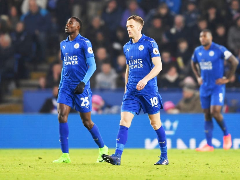 Leicester’s Wilfred Ndidi (left) and Andy King trudging back for the restart after Juan Mata of Manchester United scored the third goal during Leicester’s 3-0 defeat at The King Power Stadium last week. ‘If we knew what the missing ingredient was, obviously we would put that right,’ said King. Photo: Getty Images