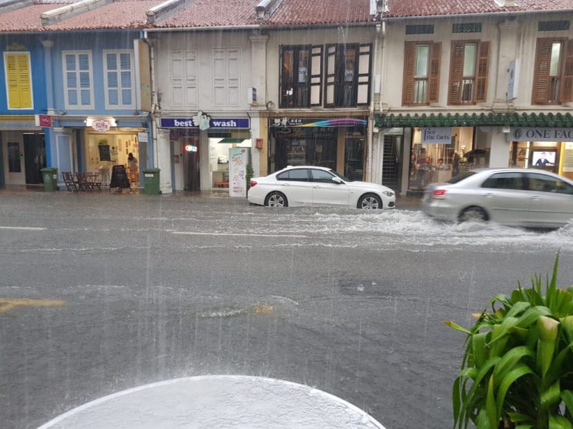 A flooded street in Tanjong Pagar after an afternoon of heavy rain on Jan 24, 2018. Photo: Social media A flooded street in Tanjong Pagar after an afternoon of heavy rain on Jan 24, 2018. Photo: Social media