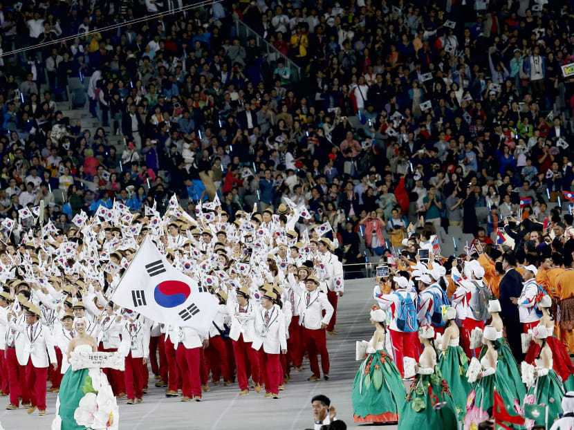 South Korean athletes at the opening ceremony. The committee said yesterday only about 30,000 people had purchased tickets for it. Photo: EPA