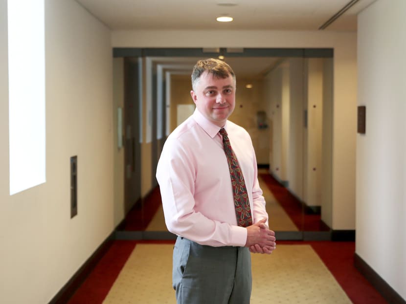 Ruslan Deynychenko, co-founder of StopFake.org, poses for a photo after presenting at the public hearings of the Select Committee on Deliberate Online Falsehoods. Photo: Jason Quah/TODAY