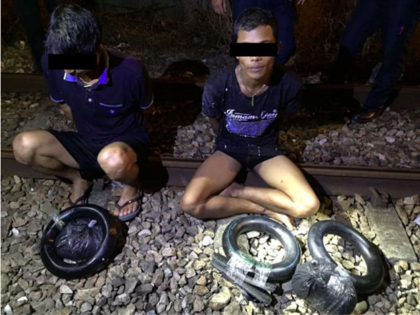 Myanmar nationals found with inflated bicycle tubes. Photo: ICA