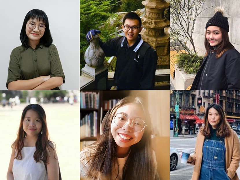 Undergraduates who have taken up virtual internships with overseas companies include (clockwise from top left)  Jess Tan, Stanley Ho, Shanice Koh, Claudia Lim, Tan Huei Suen and Tammie Koh.