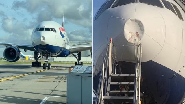 报道：英王后卡米拉乘机返英 飞机着陆时因遭鸟撞击机头受损