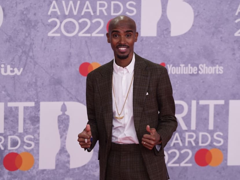 British track athlete Mo Farah poses on the red carpet upon his arrival for the Brit Awards 2022 in London on Feb 8, 2022.<br />
&nbsp;