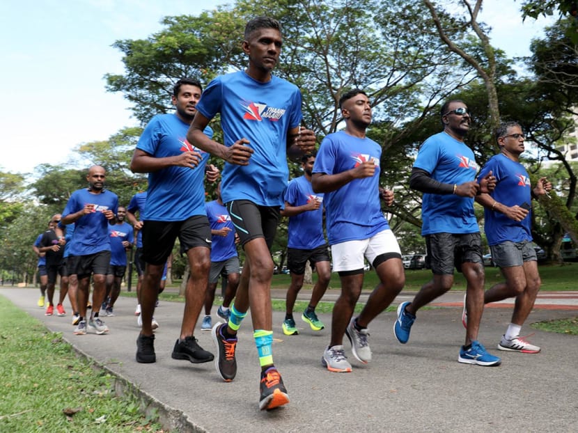 The Thaarumaaru Runners — a running group for the Indian community — on a long morning run at East Coast Park on July 31, 2022. The Thaarumaaru Runners — a running group for the Indian community — on a long morning run at East Coast Park on July 31, 2022.