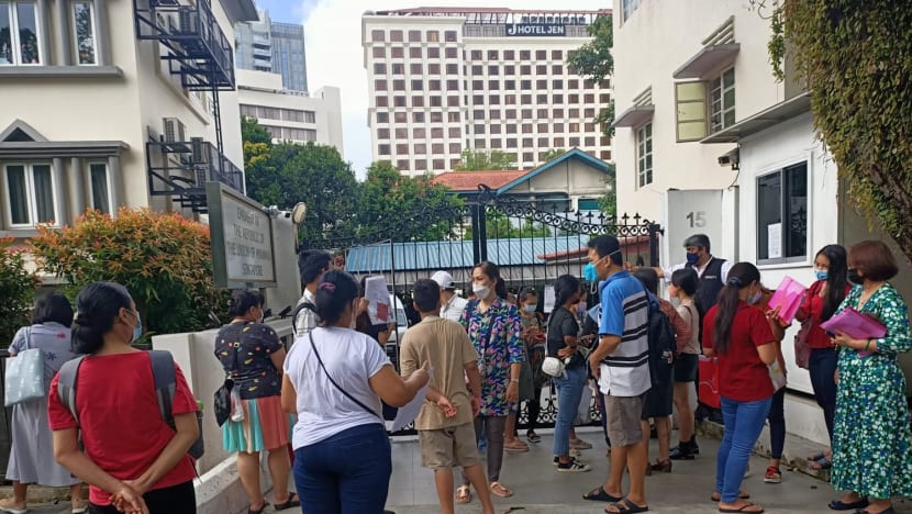 Long queues outside Myanmar embassy in Singapore leave many frustrated and anxious Long queues outside Myanmar embassy in Singapore leave many frustrated and anxious