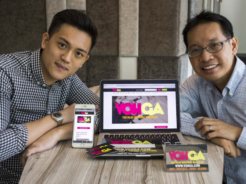 Fresh graduate Jerome Quek started education marketplace Vohga with his former Kaplan lecturer Mr Leo Kee Chye. Photo: Wong Pei TIng/TODAY