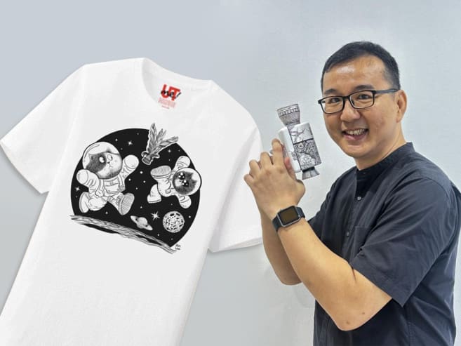 This Singaporean ink artist has a collaboration with Uniqlo featuring cats playing capteh