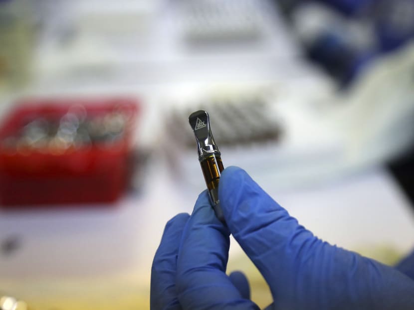 An assembled cannabis vape cartridge at a facility in California. In the US, 18 people have died and over 1,000 have developed mystery lung illnesses thought to be linked to vaping.
